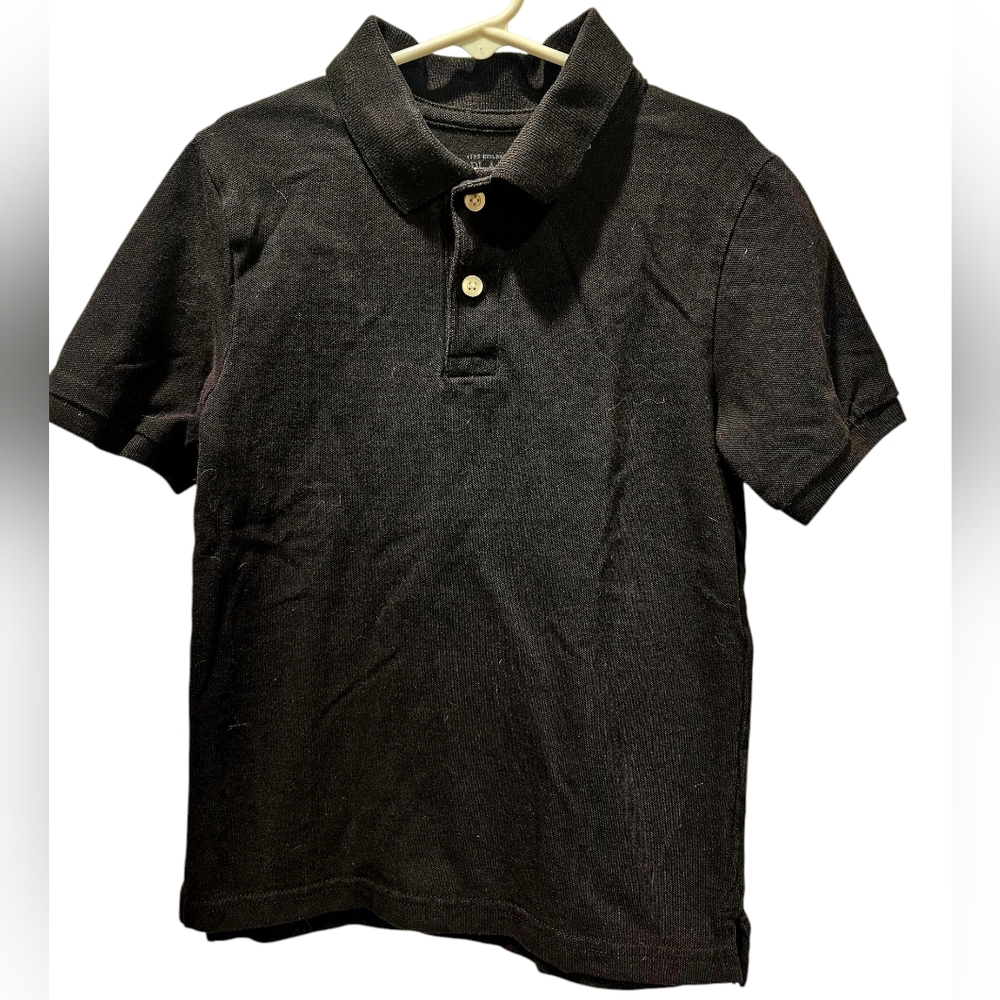 The Children's Place Boy's Uniform Short Sleeve Pique Black Polo, Youth M 7-8.